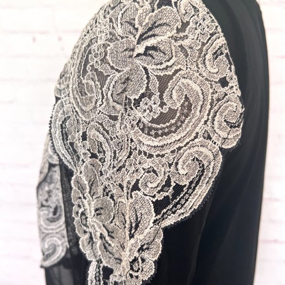 NWT Joseph Ribkoff Sheer Black & Lace Stretch Blouse - Size Medium Large - Picture 6 of 12